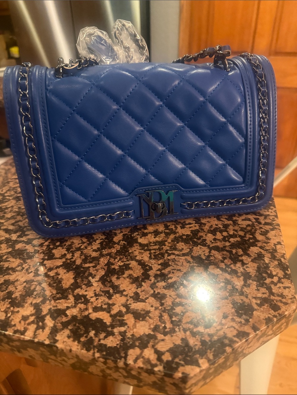 Badgley Mischka Quilted Cobalt Blue Chain Shoulder Bag
